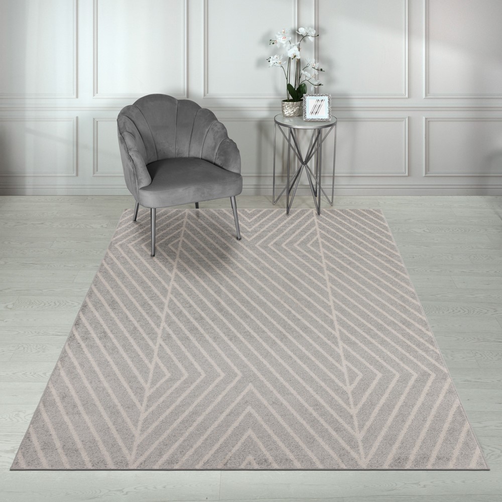 Muse MU09 Geometric Striped Woven Rug in Black Cream